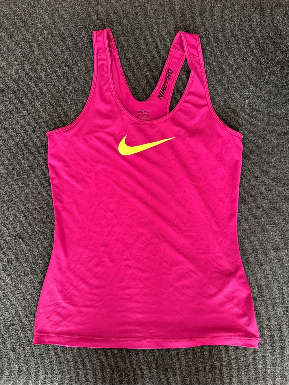 Nike Pro Women's Hot Pink Work Out Tank Top with Neon Yellow Swoosh Dri Fit